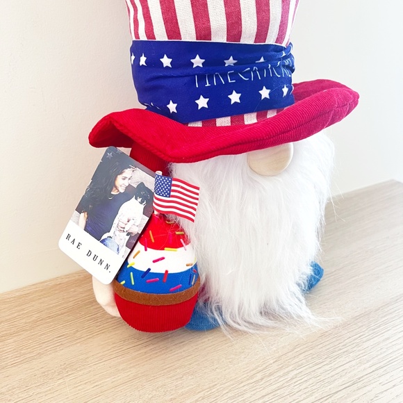 Rae Dunn 18" Weighted Gnome 4th of July USA Plush Top Hat Firecracker America - Picture 3 of 6